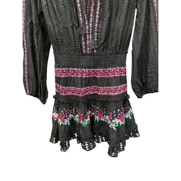 MISA Los Angeles Manuela Black Embroidered Cotton Mini Dress Small - Picture 6 of 14